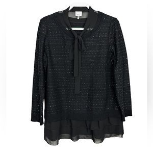 Ming Black Embellished Neck Tie Sweater